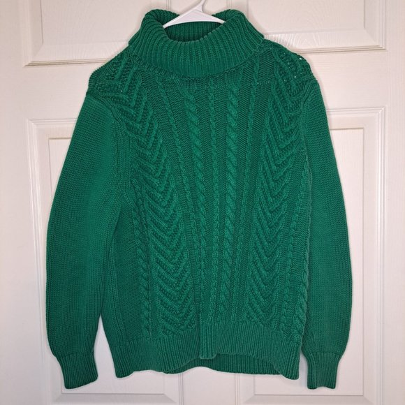 Lands' End Sweaters - Women's Land's End Kerry Emerald Green Cable Knit Turtleneck Sweater Size 1X